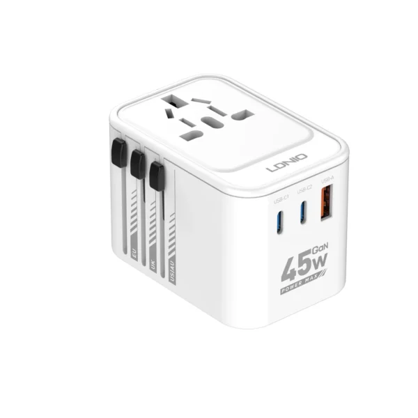 Ldnio z8 professional gan 45w worldwide socket converter with overload protection all in one adapter (1)