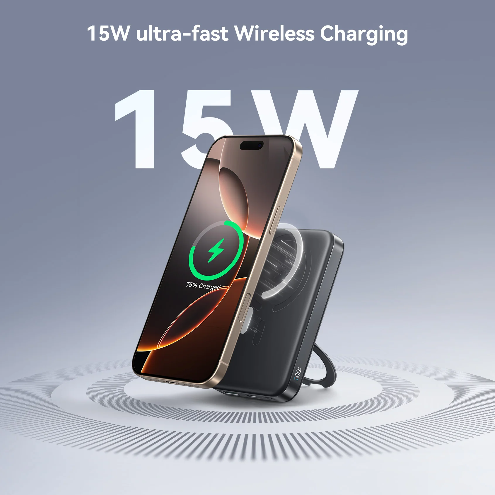 1_b9488ef8-1a48-4f20-abb4-f8df9dfa2b68_1800x1800 باور بانك Joyroom JR-PBM12 مغناطيسي لاسلكي بسعة 10000 مللي أمبير وشحن سريع 22.5 وات مع حامل حلقي مدمج – أسود - الصورة 3