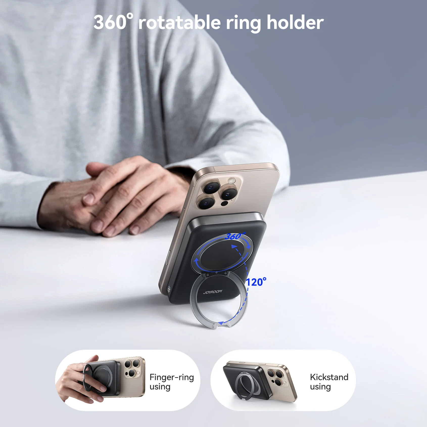 2_fb6ed792-cb4a-4e94-a0a1-b834c9148389_1800x1800 باور بانك Joyroom JR-PBM12 مغناطيسي لاسلكي بسعة 10000 مللي أمبير وشحن سريع 22.5 وات مع حامل حلقي مدمج – أسود - الصورة 4